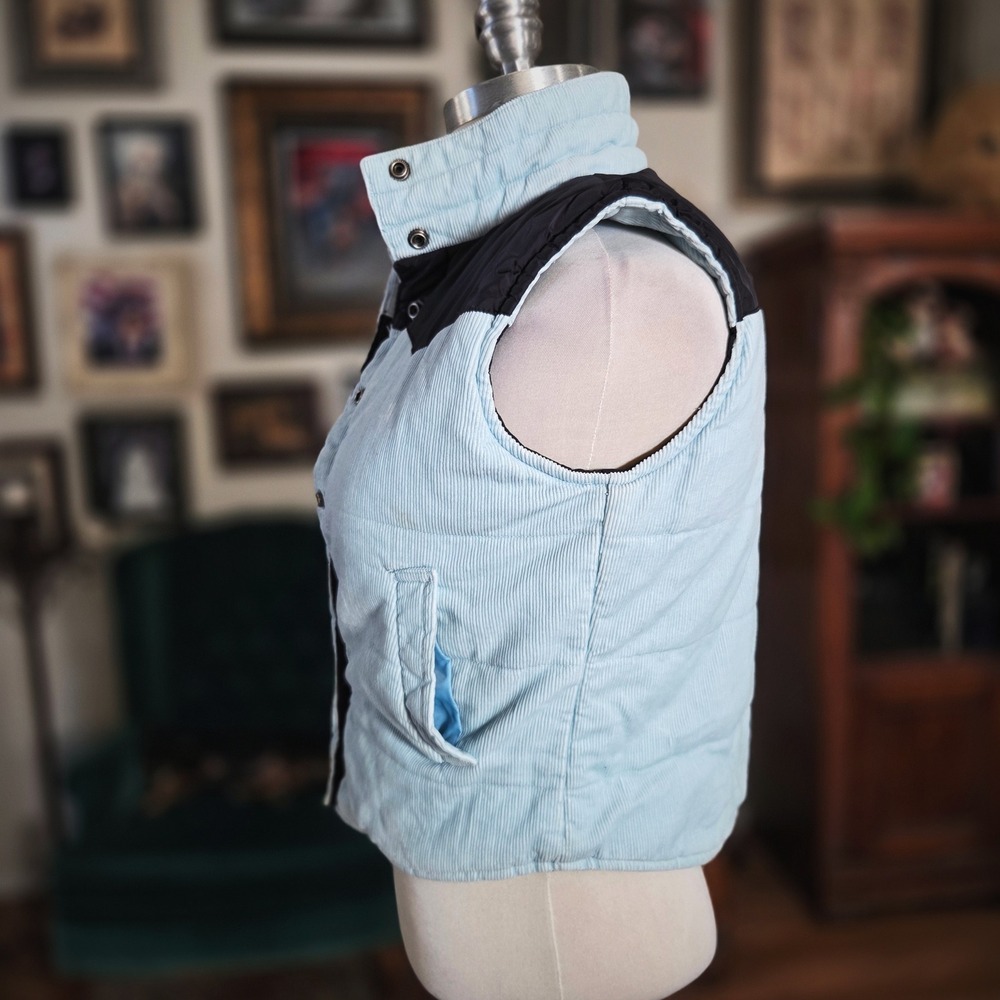 Vintage Y2K Roxy Puffer Vest Light Blue Corduroy Snap Front Sweatshirt Pullover - Picture 5 of 8